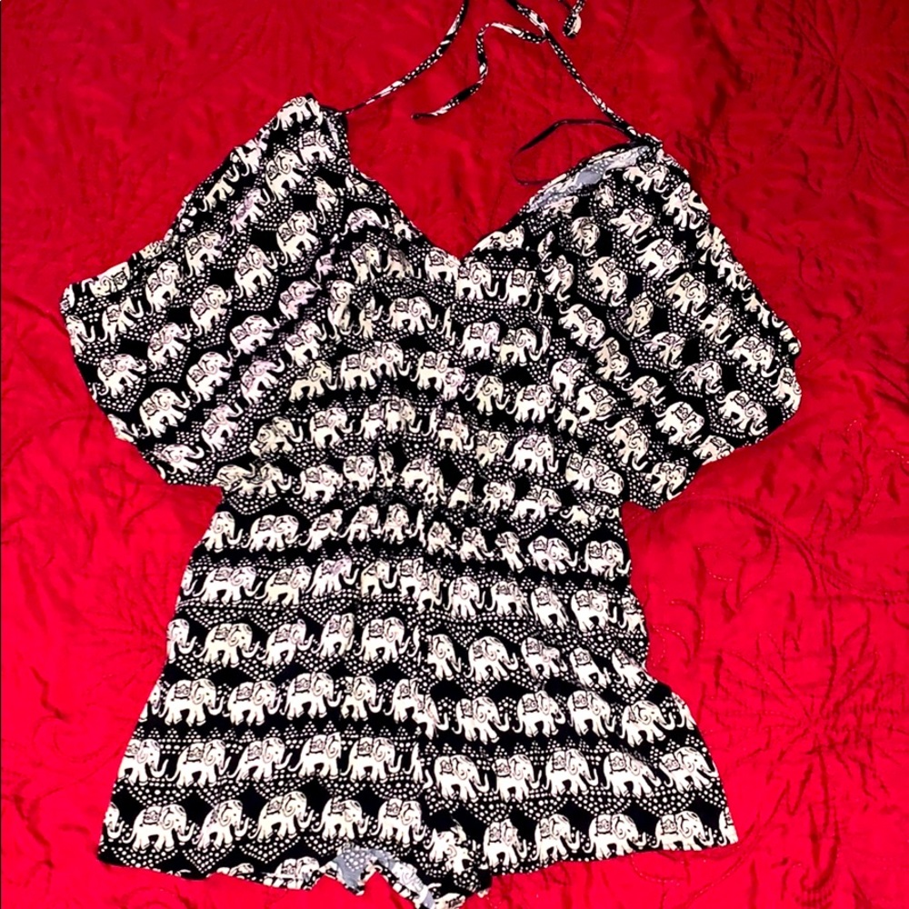Black and white elephant print romper
